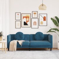 vidaXL Sofa mit Kissen 3-Sitzer Blau Samt