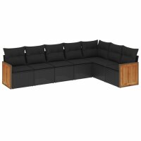 vidaXL 7-tlg. Garten-Sofagarnitur mit Kissen Schwarz Poly Rattan