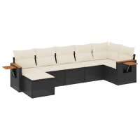 vidaXL 7-tlg. Garten-Sofagarnitur mit Kissen Schwarz Poly Rattan