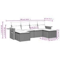 vidaXL 6-tlg. Garten-Sofagarnitur mit Kissen Schwarz Poly Rattan