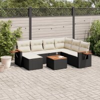 vidaXL 8-tlg. Garten-Sofagarnitur mit Kissen Schwarz Poly Rattan