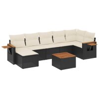 vidaXL 8-tlg. Garten-Sofagarnitur mit Kissen Schwarz Poly Rattan