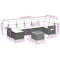 vidaXL 8-tlg. Garten-Sofagarnitur mit Kissen Schwarz Poly Rattan