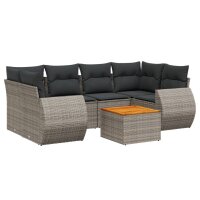 vidaXL 7-tlg. Garten-Sofagarnitur mit Kissen Grau Poly Rattan