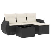 vidaXL 5-tlg. Garten-Sofagarnitur mit Kissen Schwarz Poly...