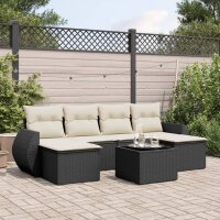 vidaXL 7-tlg. Garten-Sofagarnitur mit Kissen Schwarz Poly Rattan