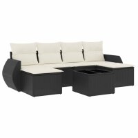 vidaXL 7-tlg. Garten-Sofagarnitur mit Kissen Schwarz Poly Rattan