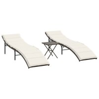 vidaXL Sonnenliegen 2 Stk. mit Tisch Braun Poly Rattan