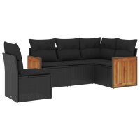 vidaXL 5-tlg. Garten-Sofagarnitur mit Kissen Schwarz Poly Rattan