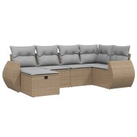 vidaXL 6-tlg. Garten-Sofagarnitur mit Kissen Beige Poly Rattan