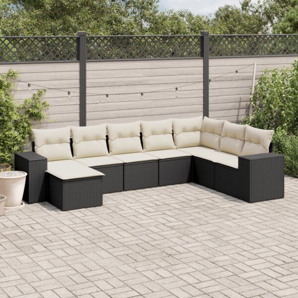 vidaXL 8-tlg. Garten-Sofagarnitur mit Kissen Schwarz Poly Rattan