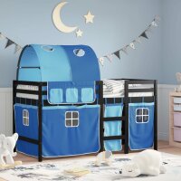 vidaXL Kinderhochbett mit Tunnel Blau 80x200 cm Massivholz Kiefer