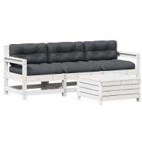 vidaXL 4-tlg. Garten-Lounge-Set mit Kissen Wei&szlig; Massivholz Kiefer