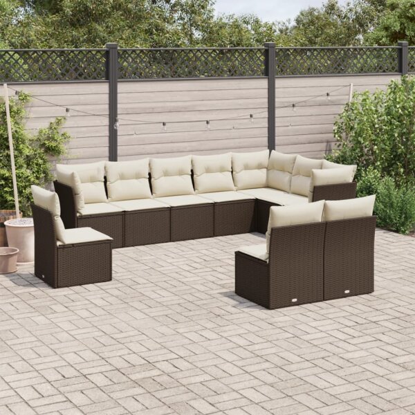 vidaXL 10-tlg. Garten-Sofagarnitur mit Kissen Braun Poly Rattan