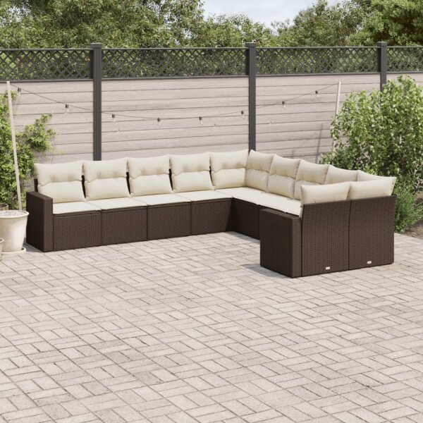 vidaXL 10-tlg. Garten-Sofagarnitur mit Kissen Braun Poly Rattan