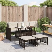 vidaXL 4-tlg. Garten-Sofagarnitur mit Kissen Braun Poly Rattan Glas