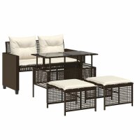 vidaXL 4-tlg. Garten-Sofagarnitur mit Kissen Braun Poly Rattan Glas