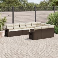 vidaXL 10-tlg. Garten-Sofagarnitur mit Kissen Braun Poly...