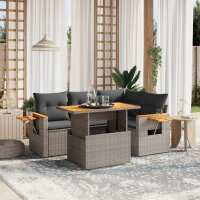 vidaXL 5-tlg. Garten-Sofagarnitur mit Kissen Grau Poly Rattan