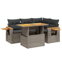 vidaXL 5-tlg. Garten-Sofagarnitur mit Kissen Grau Poly Rattan