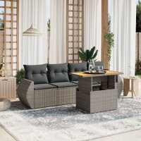 vidaXL 5-tlg. Garten-Sofagarnitur mit Kissen Grau Poly Rattan