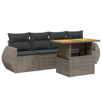 vidaXL 5-tlg. Garten-Sofagarnitur mit Kissen Grau Poly Rattan