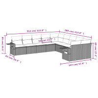 vidaXL 10-tlg. Garten-Sofagarnitur mit Kissen Braun Poly Rattan