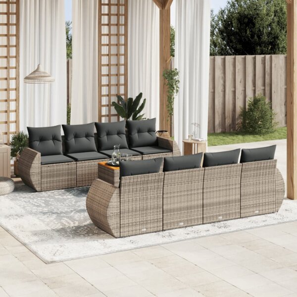 vidaXL 9-tlg. Garten-Sofagarnitur mit Kissen Grau Poly Rattan