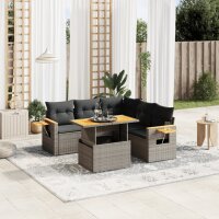 vidaXL 6-tlg. Garten-Sofagarnitur mit Kissen Grau Poly Rattan