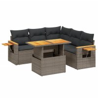 vidaXL 6-tlg. Garten-Sofagarnitur mit Kissen Grau Poly Rattan