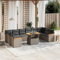 vidaXL 11-tlg. Garten-Sofagarnitur mit Kissen Grau Poly Rattan