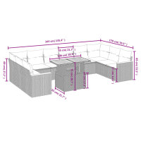 vidaXL 11-tlg. Garten-Sofagarnitur mit Kissen Grau Poly Rattan