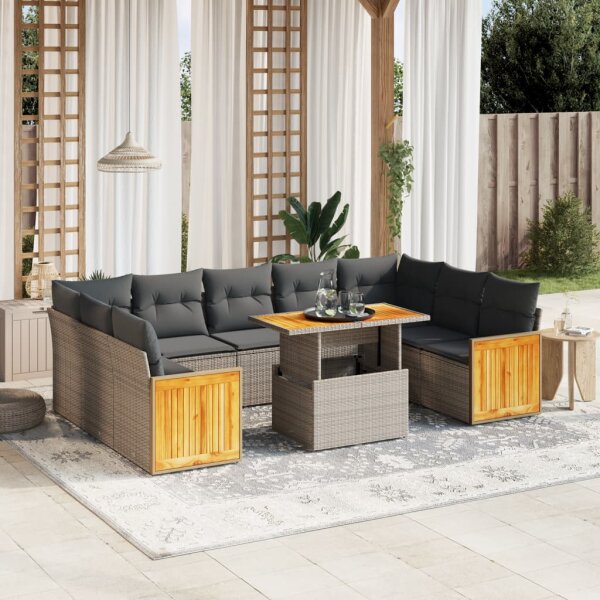 vidaXL 10-tlg. Garten-Sofagarnitur mit Kissen Grau Poly Rattan