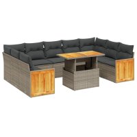 vidaXL 10-tlg. Garten-Sofagarnitur mit Kissen Grau Poly...