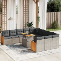 vidaXL 11-tlg. Garten-Sofagarnitur mit Kissen Grau Poly Rattan