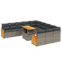 vidaXL 11-tlg. Garten-Sofagarnitur mit Kissen Grau Poly Rattan