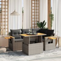 vidaXL 5-tlg. Garten-Sofagarnitur mit Kissen Grau Poly Rattan