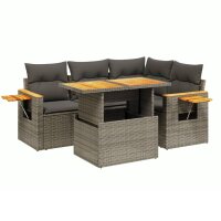 vidaXL 5-tlg. Garten-Sofagarnitur mit Kissen Grau Poly Rattan