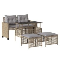 vidaXL 4-tlg. Garten-Sofagarnitur mit Kissen Beige Poly...