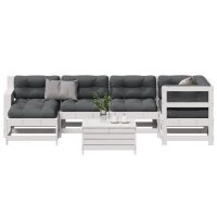 vidaXL 7-tlg. Garten-Lounge-Set mit Kissen Wei&szlig; Massivholz Kiefer