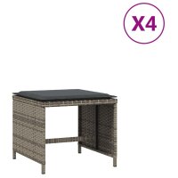 vidaXL Gartenhocker mit Kissen 4 Stk. Grau 40x40x35 cm Poly Rattan