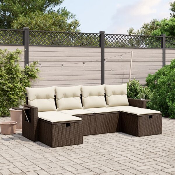 vidaXL 6-tlg. Garten-Sofagarnitur mit Kissen Braun Poly Rattan