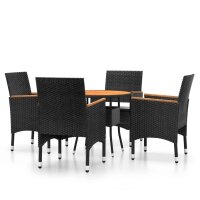 vidaXL 5-tlg. Bistro-Set Poly-Rattan und Massivholz Schwarz