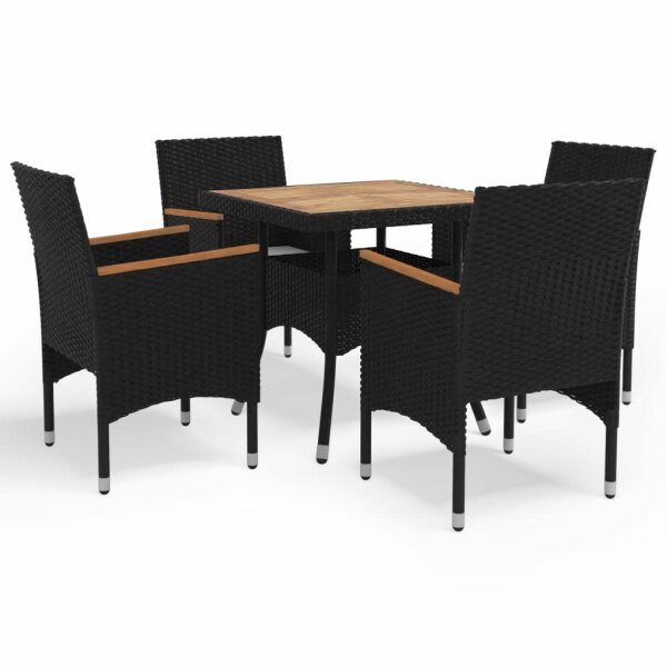 vidaXL 5-tlg. Garten-Essgruppe Poly Rattan und Massivholz Schwarz