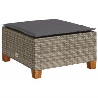 vidaXL Gartenhocker mit Kissen Grau 63,5x56x32 cm Poly Rattan