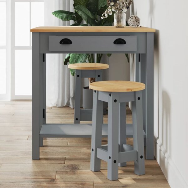 vidaXL 3-tlg. Bar-Set Grau Massivholz Kiefer