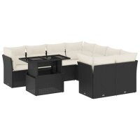 vidaXL 9-tlg. Garten-Sofagarnitur mit Kissen Schwarz Poly Rattan