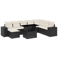 vidaXL 9-tlg. Garten-Sofagarnitur mit Kissen Schwarz Poly Rattan