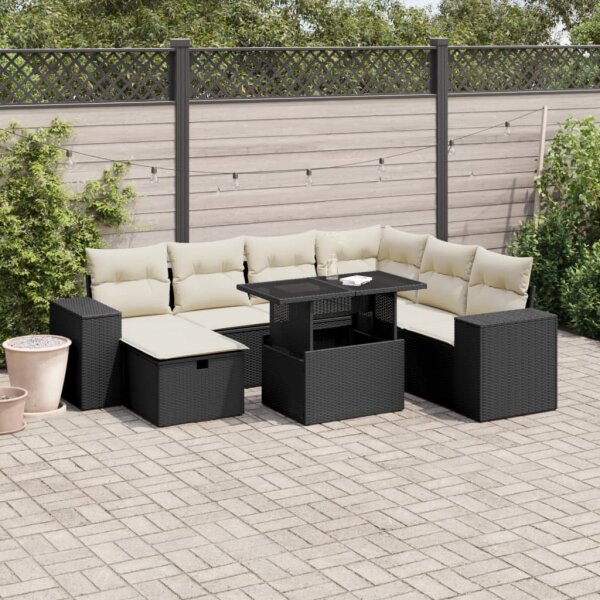 vidaXL 8-tlg. Garten-Sofagarnitur mit Kissen Schwarz Poly Rattan