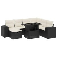 vidaXL 8-tlg. Garten-Sofagarnitur mit Kissen Schwarz Poly Rattan